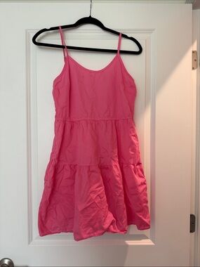 Stark X Bright Pink Spaghetti-Strap Tiered Casual Dress